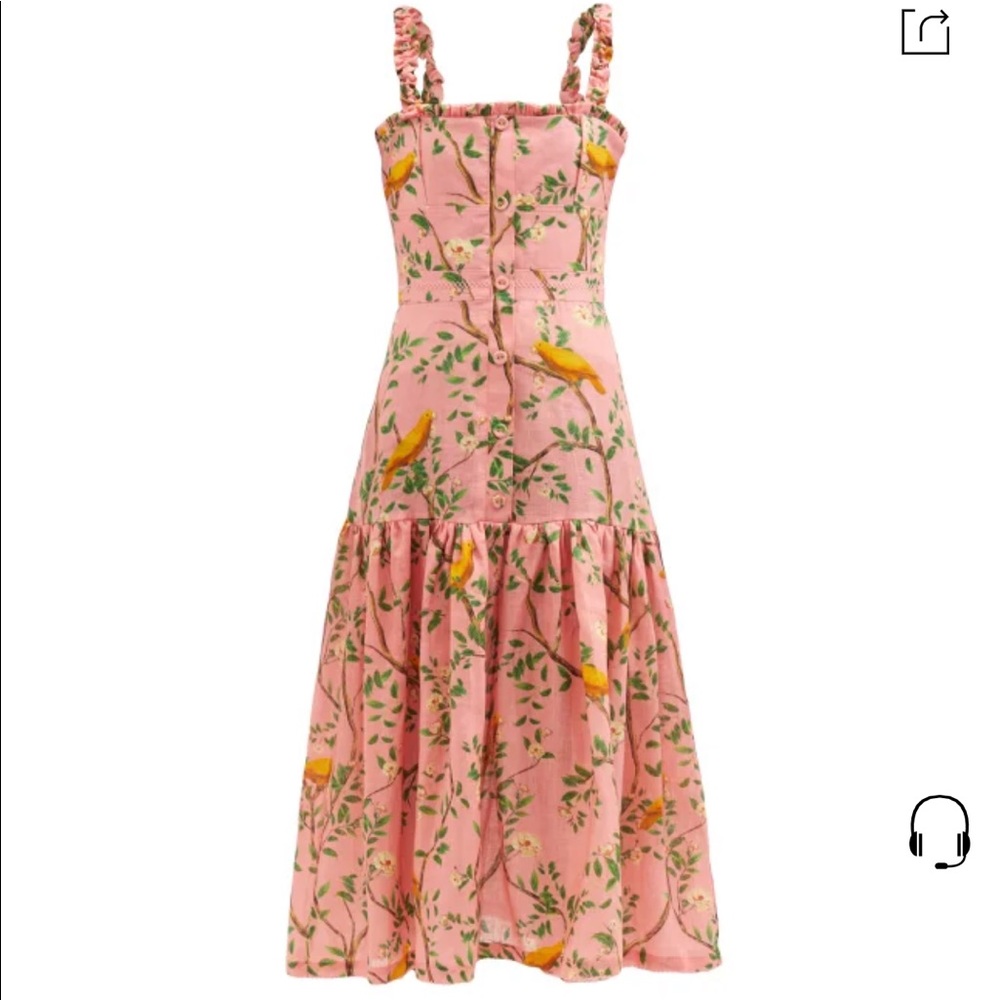 AGUA BY AGUA BENDITA
Nispero Canarios-print Linen Midi Dress In Pink Multi